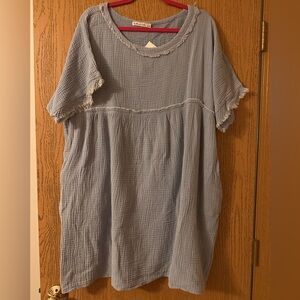 Culture Code Full Size Short Sleeve Babydoll Texture Dress with Pockets- 1X- NWT